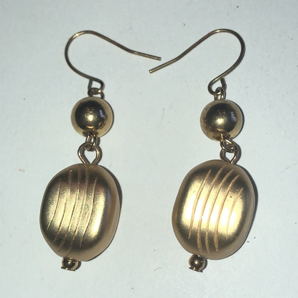 Gold Tone Dangling Ball Drop Beaded Boho Pierced Earrings - Picture 5 of 5